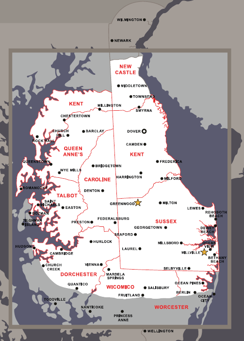 Graphic of Delaware and Maryland Map | Bay to Beach Builders | Greenwood, DE 19950