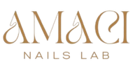Logo di AMACI Nails Lab in oro e testo beige su sfondo bianco.