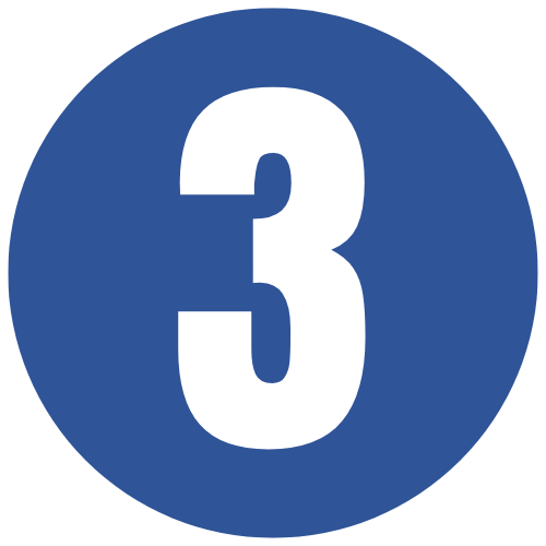 White number 3 inside a blue circle on a white background