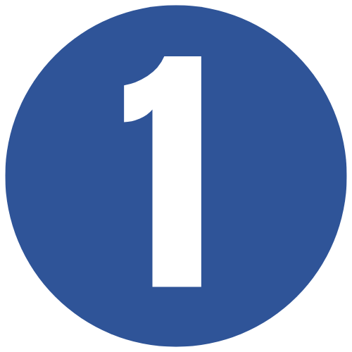 White number 1 on a blue circular background
