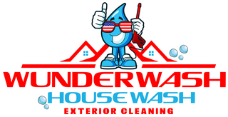Logo for WonderWash House Wash Exterior Cleaning with a blue cartoon mascot giving thumbs up.