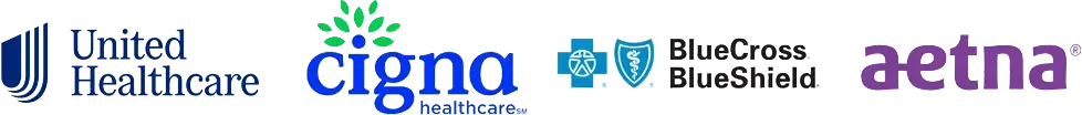 UnitedHealthcare, Cigna, Blue Cross Blue Shield, and Aetna logos in a row