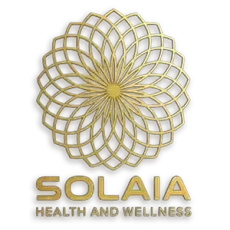 Gold geometric flower logo above the words “SOLAIA HEALTH AND WELLNESS”