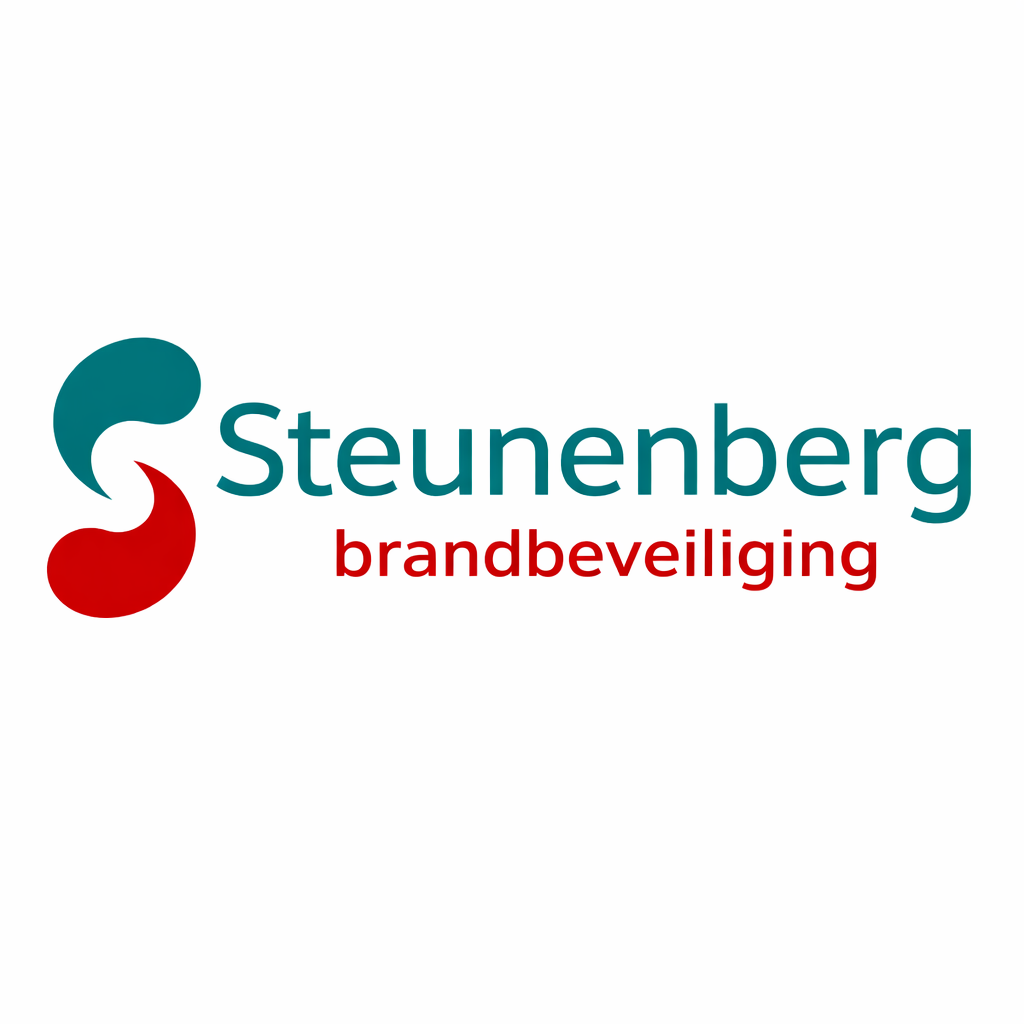 Steunenberg brandbeveiliging logo in teal and red on white background