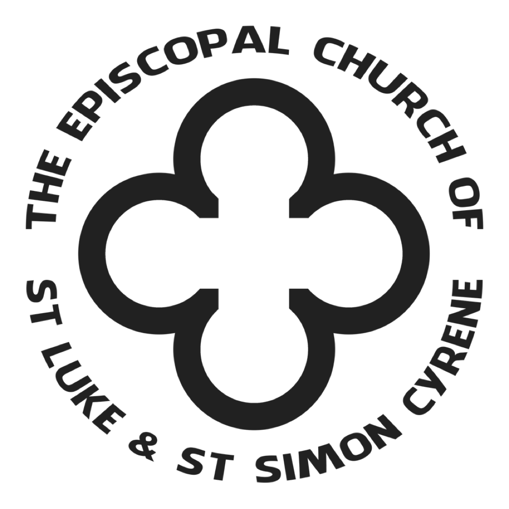 Logo of St. Luke & St. Simon Cyrene Episcopal Church: black trefoil symbol encircled by text.