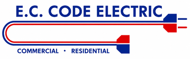 E.C. Code Electric logo with blue and red wiring graphic and “Commercial • Residential” text