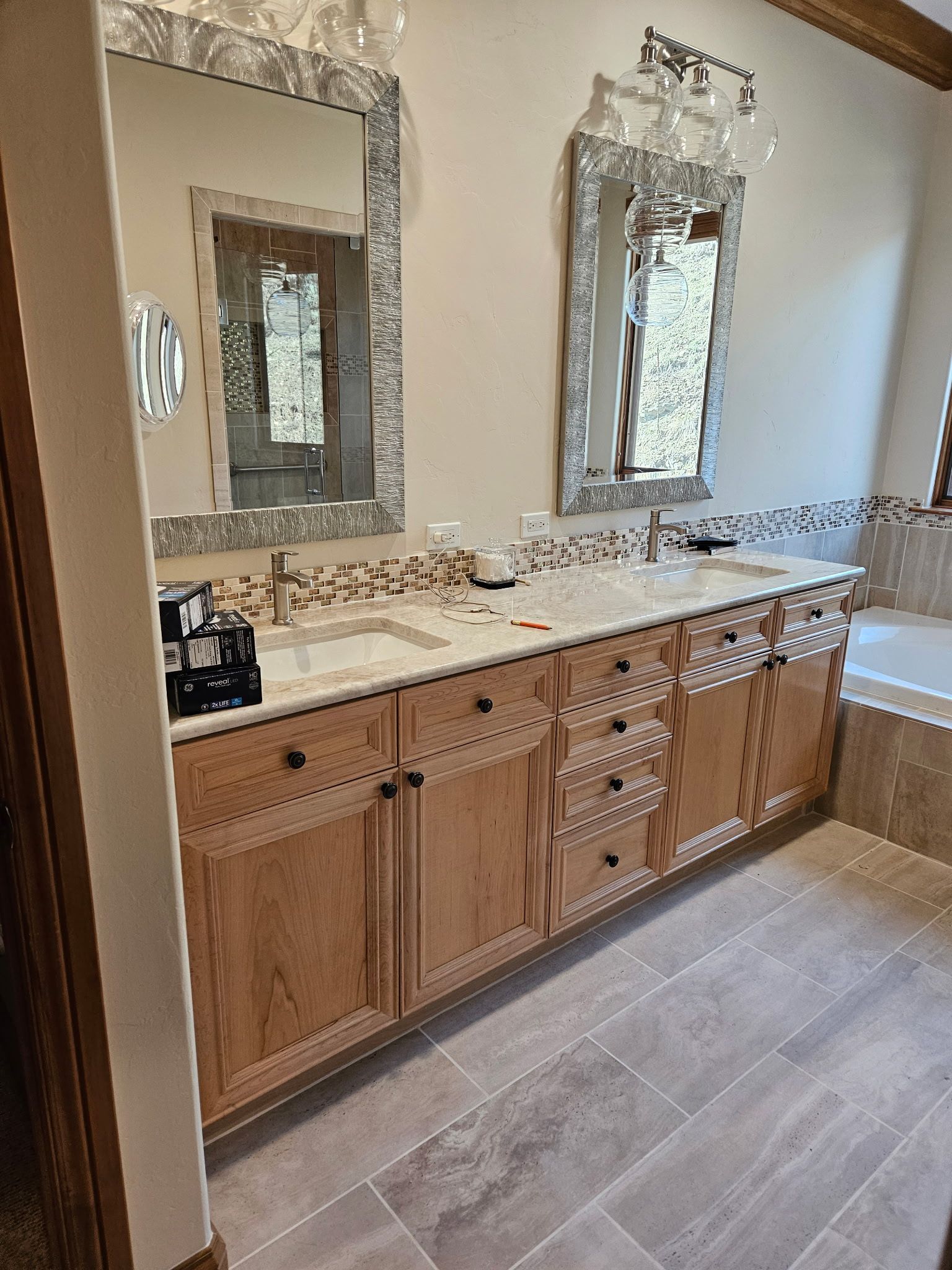 modern bathroom vanity with matching wall mirrors