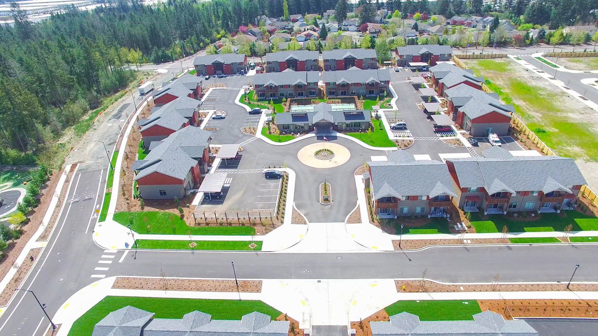 an aerial view of a residential area with lots of houses