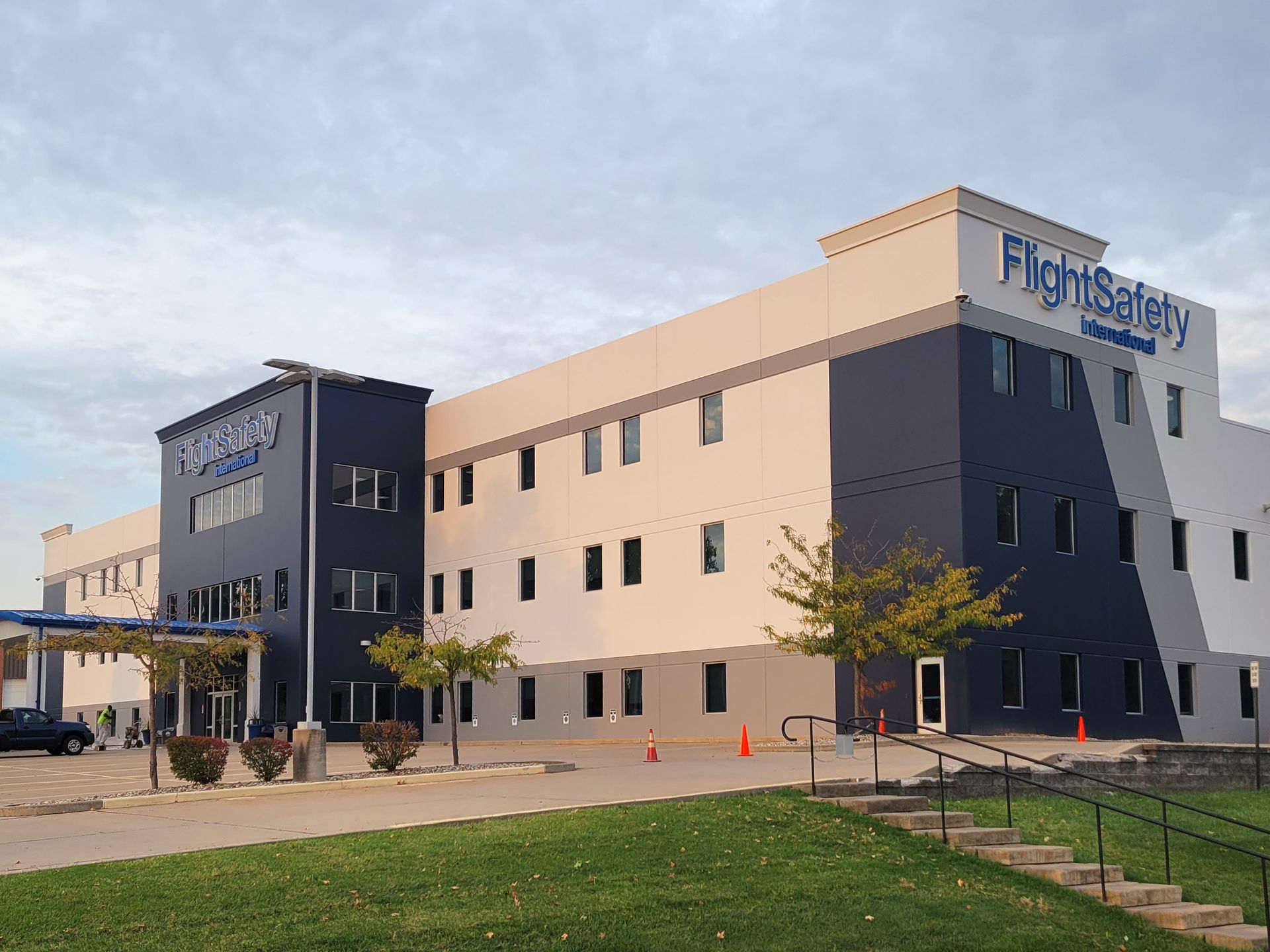 A large building with the word flight safety on it