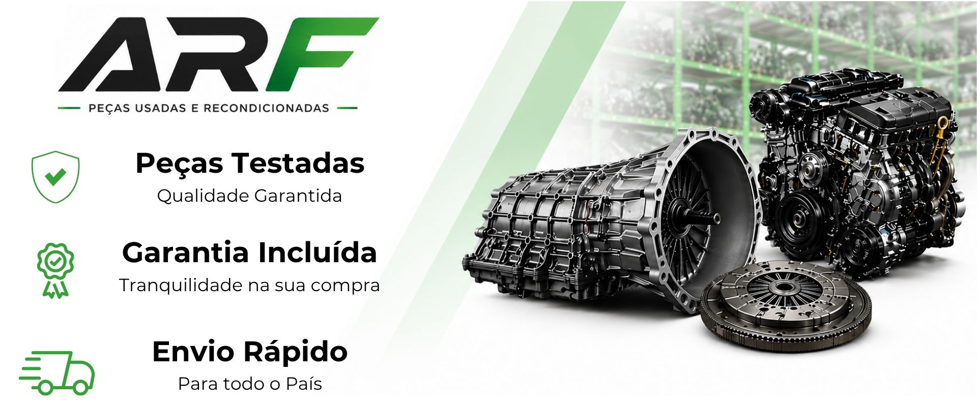 Contacte-nos Banner com logotipo da ARF com a descrição de peças testadas, com qualidade garantida, Garantia incluída e Envio para todo o país. Telefone: 961058608. Peças originais, identificação por matrícula e preços competitivos. Diga-nos a matrícula e tratamos de tudo. Link direto para página de Contactos