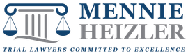 Logo for Mennie + Heitzler law firm. Features scales, pillars, and text, 