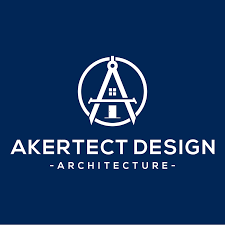 Logo for Akertect Design, featuring a white compass forming the letter A with a house silhouette inside a circle.