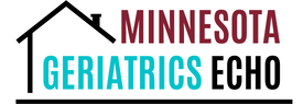 Logo: Minnesota Geriatrics ECHO text under the roof line of a home
