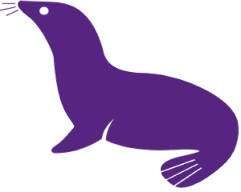 A purple seal is sitting on a white background.