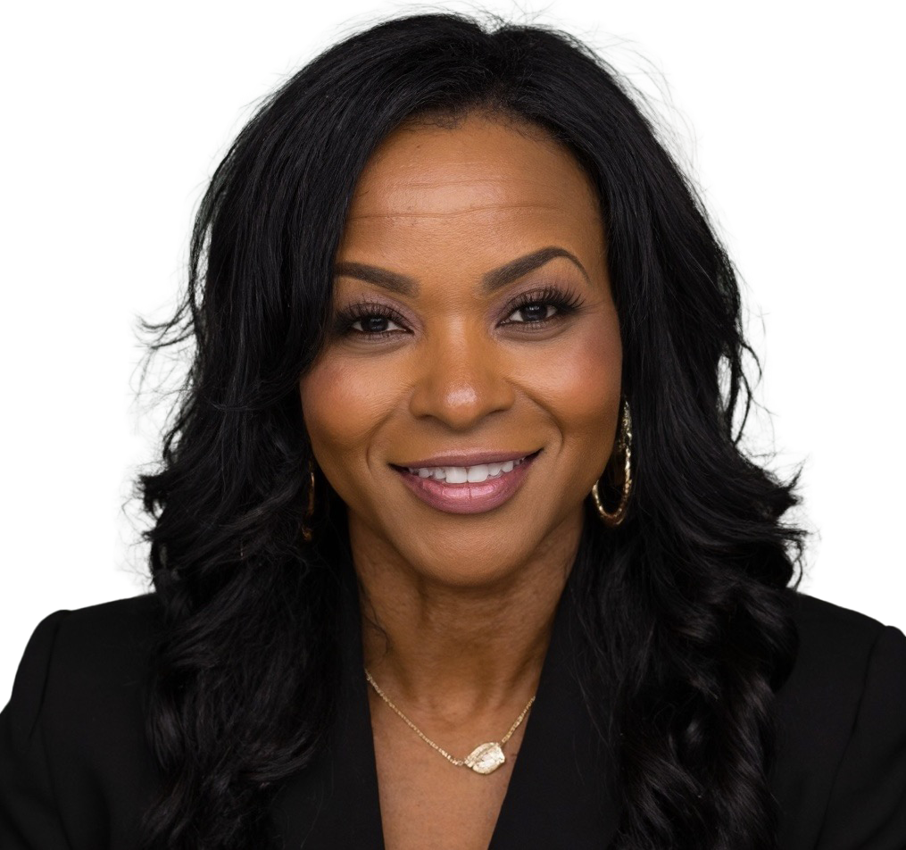Portrait of a smiling woman in a black blazer against a white background Portrait of a smiling woman in a black blazer against a white background