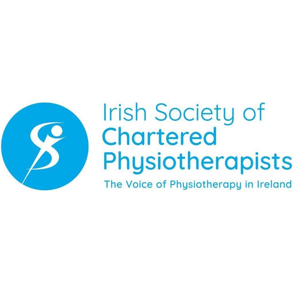 Irish Society of Chartered Physiotherapists logo with blue circular icon and teal text
