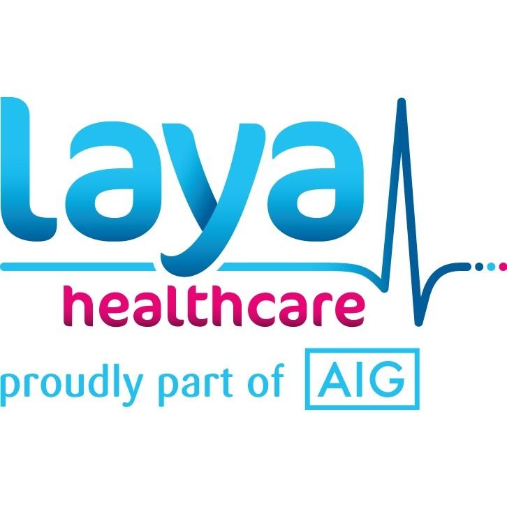 Laya Healthcare physiotherapy cover Mallow logo in blue and pink with “proudly part of AIG” beneath it