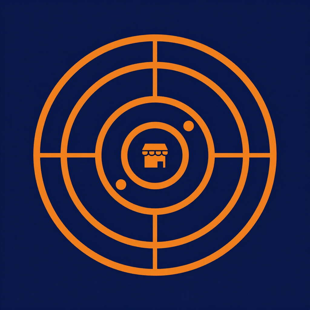 Radar pulse graphic showing nearby shopper activity around a retail store