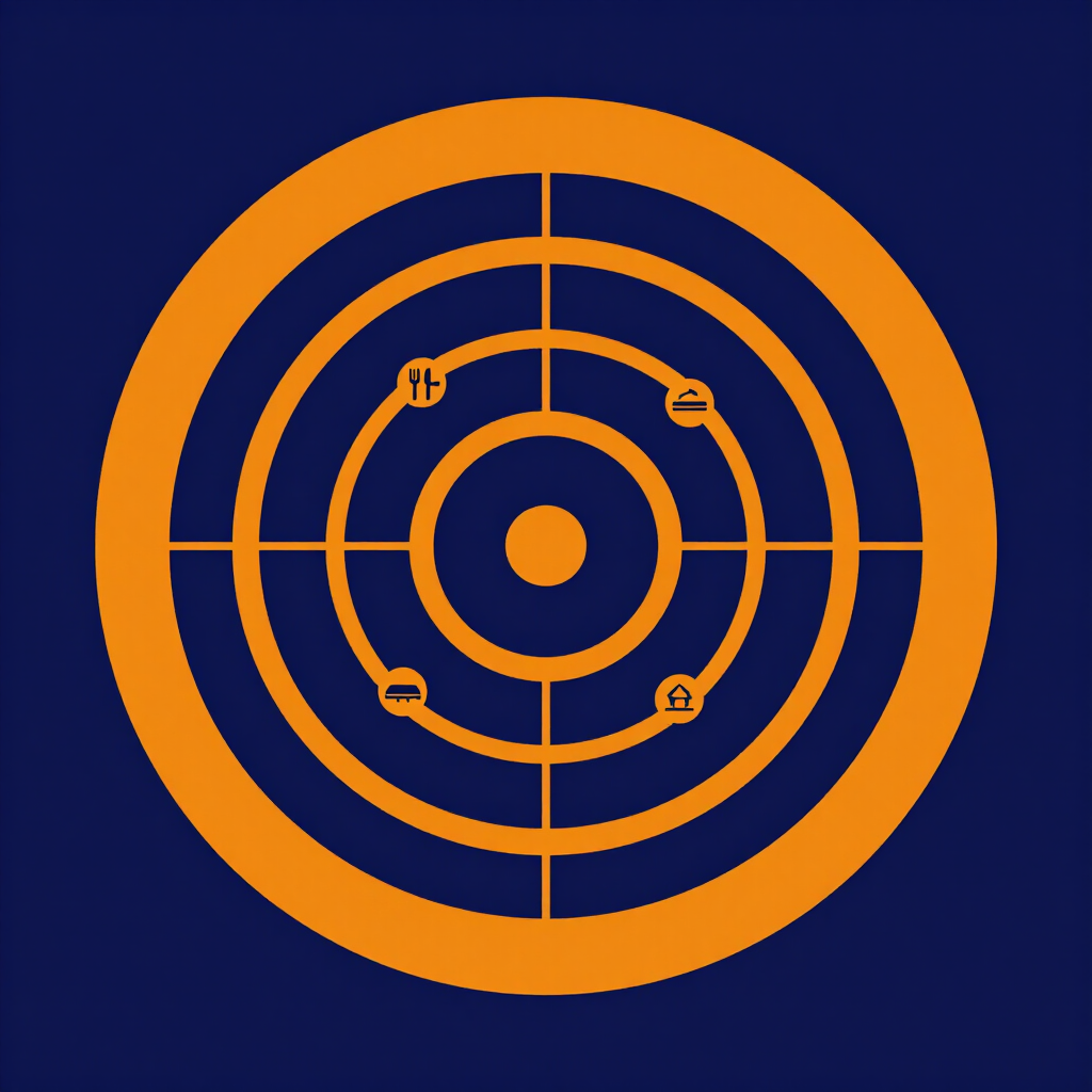 Radar pulse graphic showing nearby diner activity around a restaurant or bar