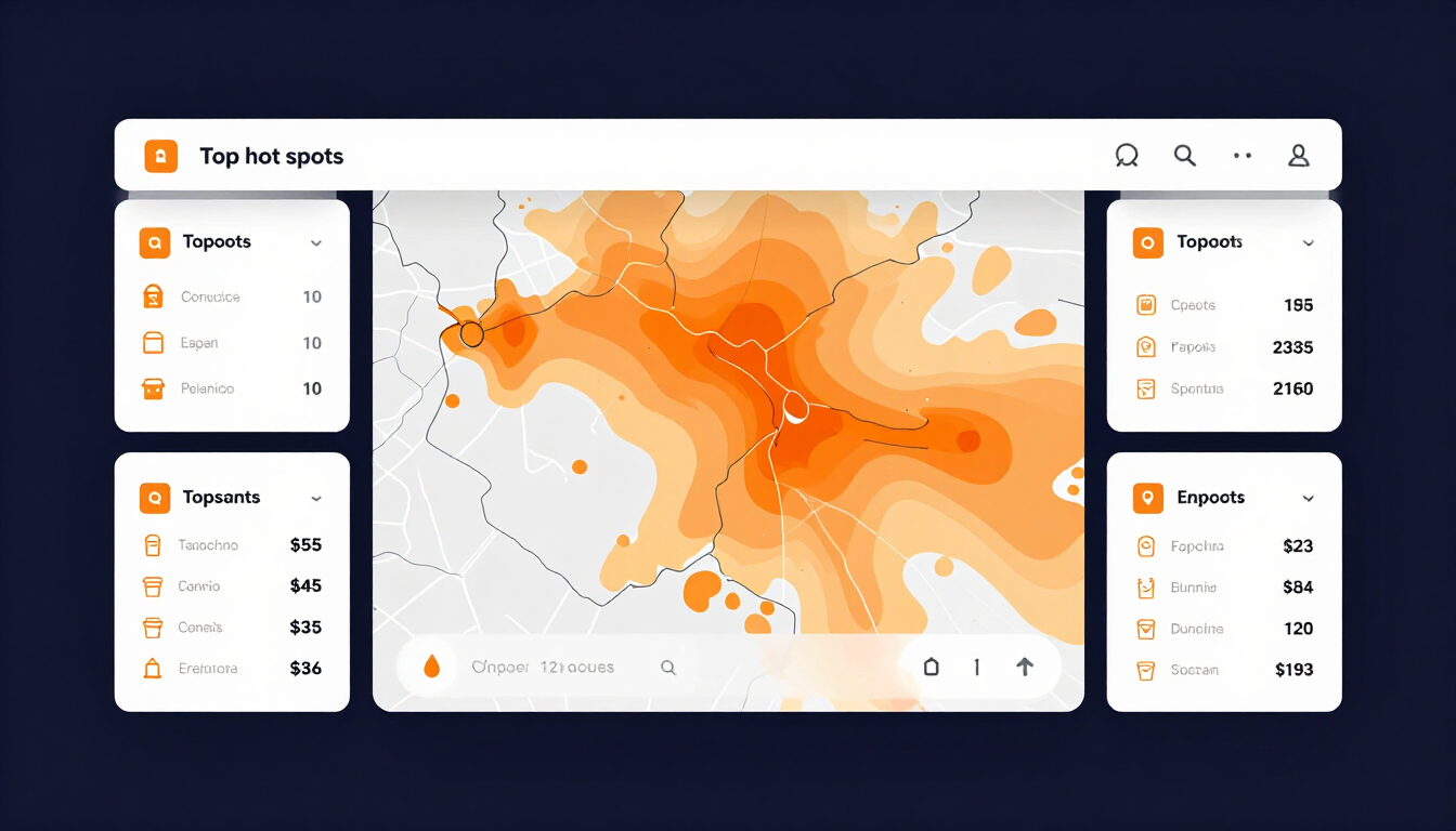 Local Blast Pulse user location heat map showing top hot spots and businesses in the area