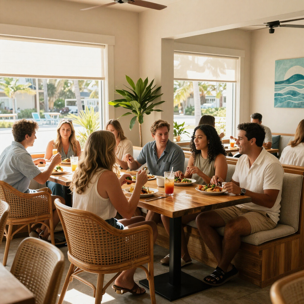 Friends enjoying lunch at a Tampa Bay restaurant