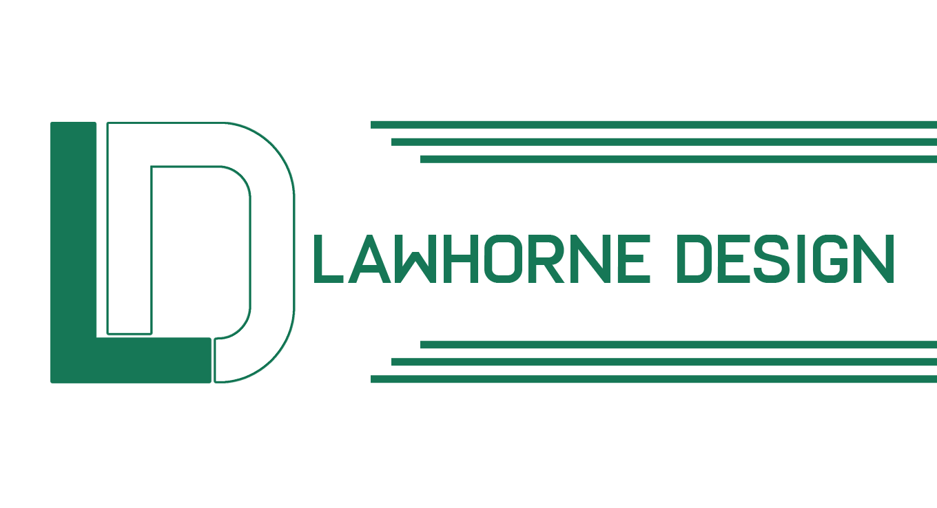 A logo for lawhorne design with a green l on a white background.