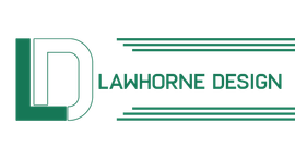 A logo for lawhorne design with a green l on a white background.