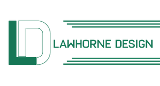 A logo for lawhorne design with a green l on a white background.