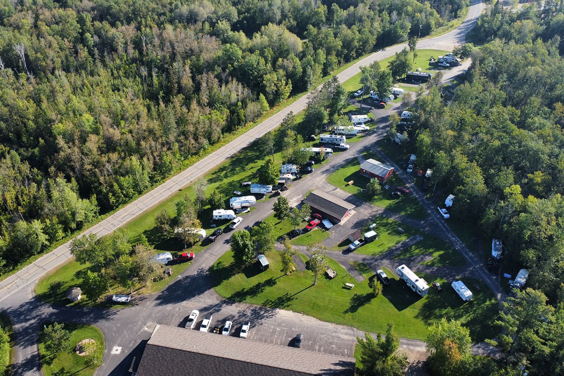 An Aerial View of Trails Inn Campground and RV Park. An Aerial View of Trails Inn Campground and RV Park in Hill City, MN.