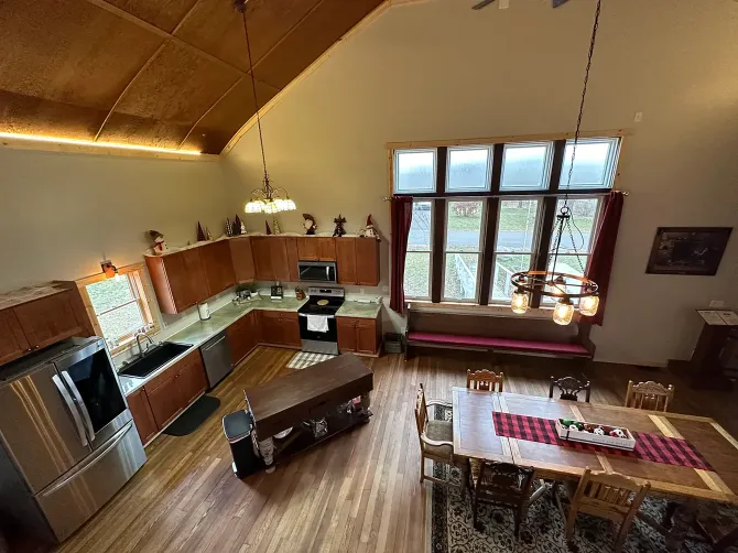 The Sanctuary Parrish & Bell Tower Suite in Danbury, WI. An image of the Sanctuary Parrish & Bell Tower Suite at Beer Creek Cabins in Danbury, WI.