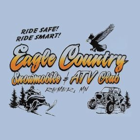 An image of the black and gold logo for Eagle Country Snowmobile & ATV Club, located in Remer, MN.