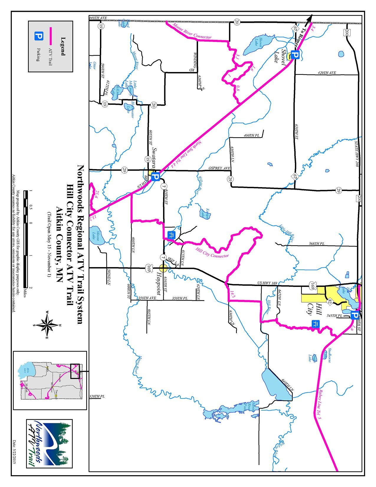 An image of the Hill City Connector ATV Trail System Map for Aitkin County, MN.