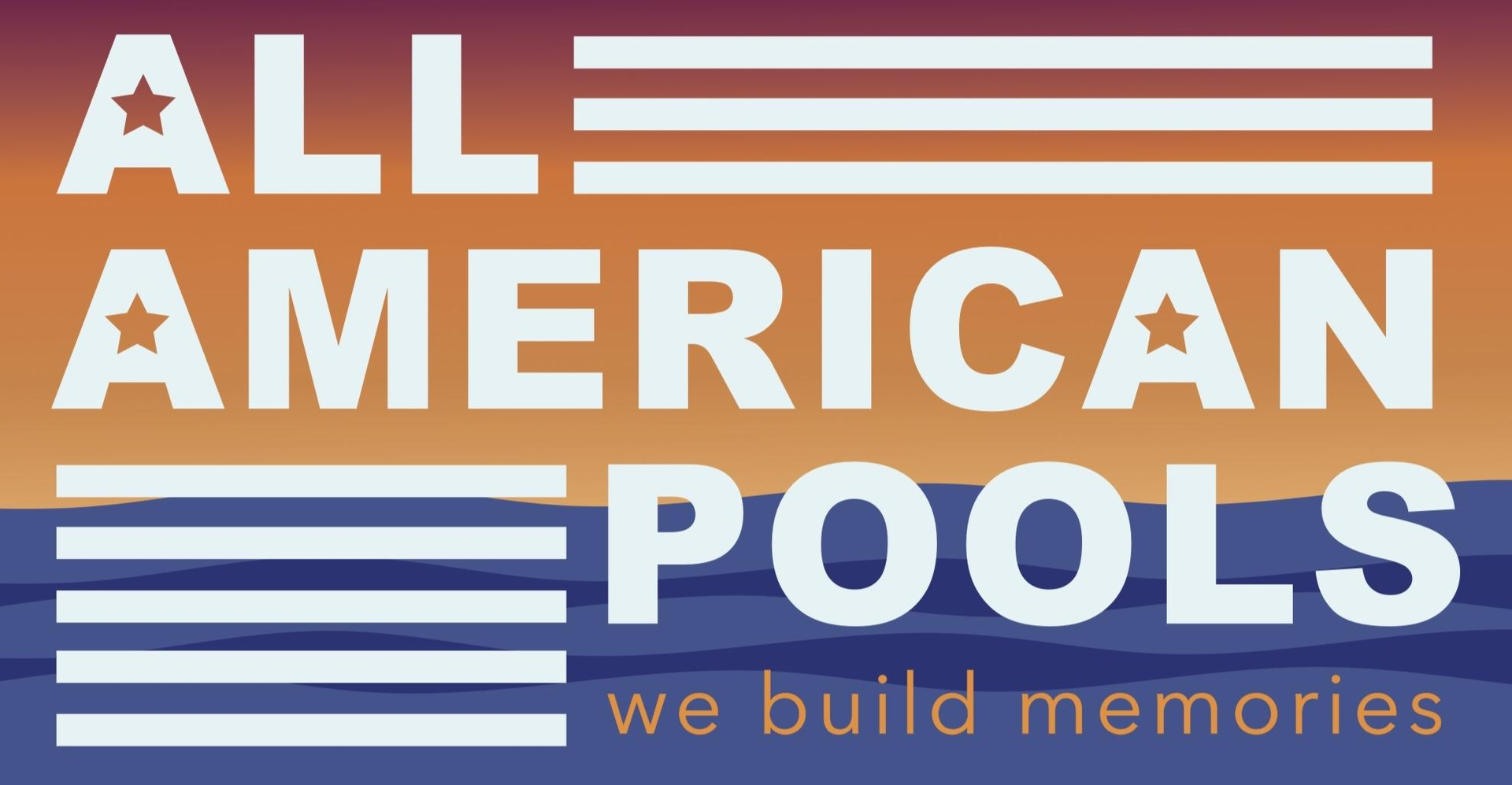Logo for All American Pools with American flag design and