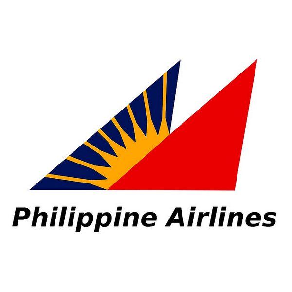 A logo for philippine airlines with a red blue and yellow triangle