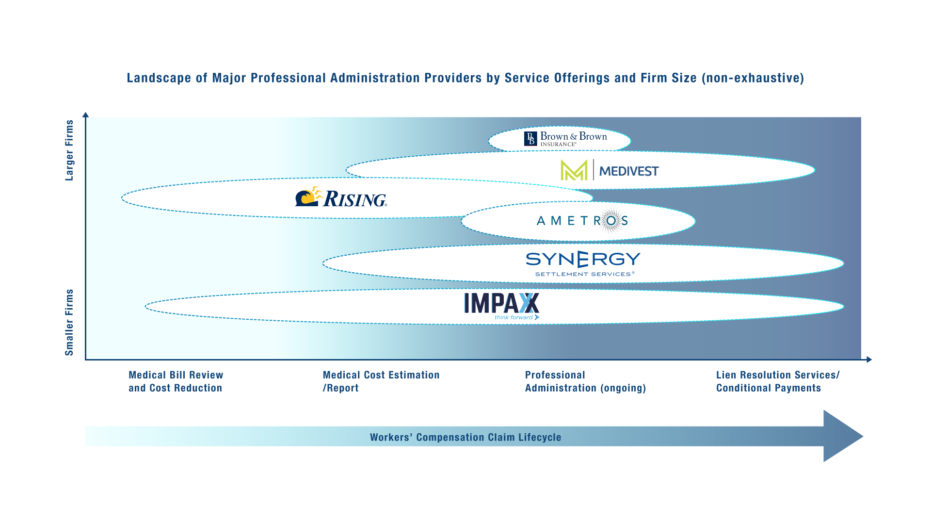 Landscape of major professional administration providers by service offerings and firm size (non-exhaustive). 