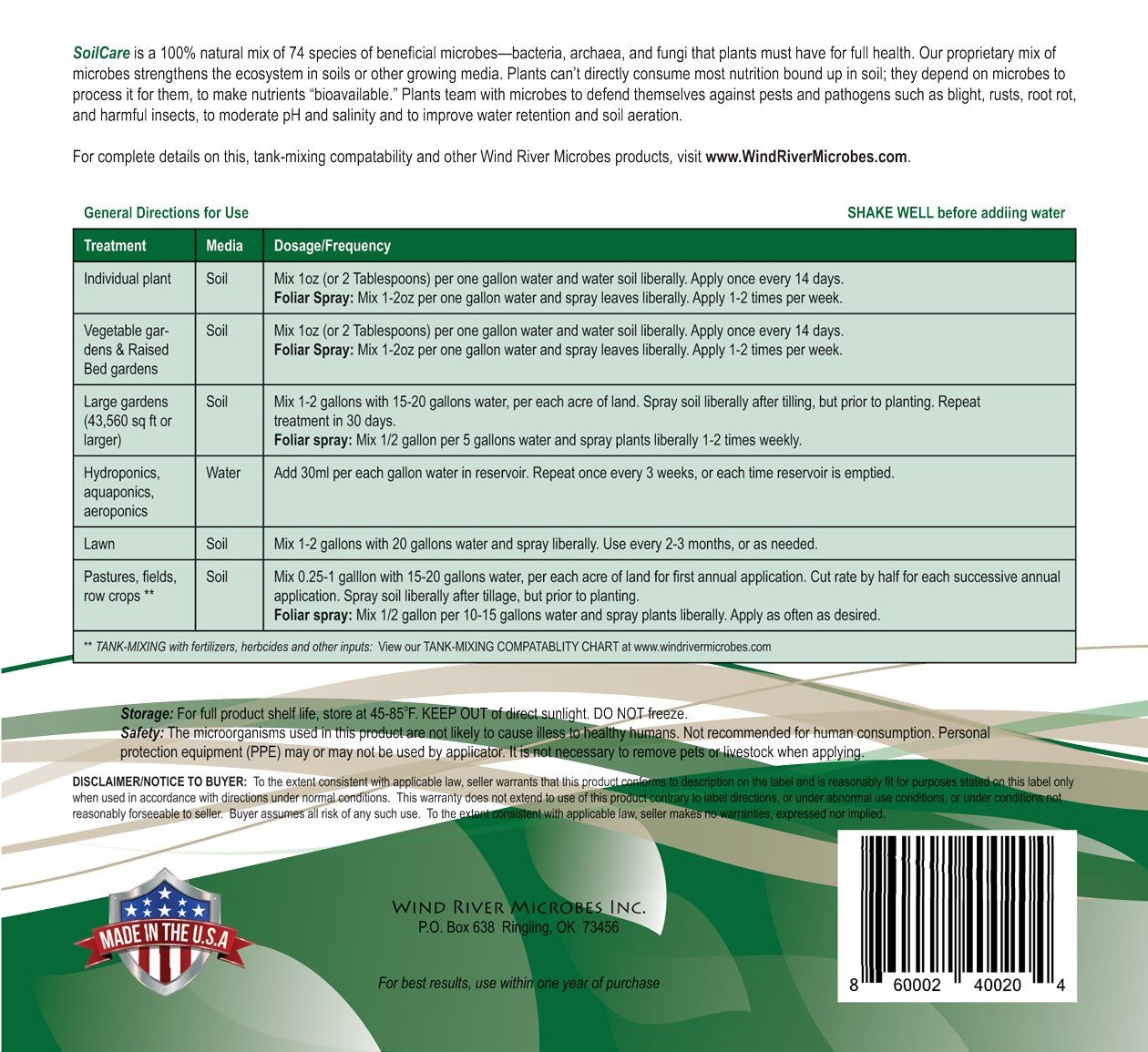 soilcare back label