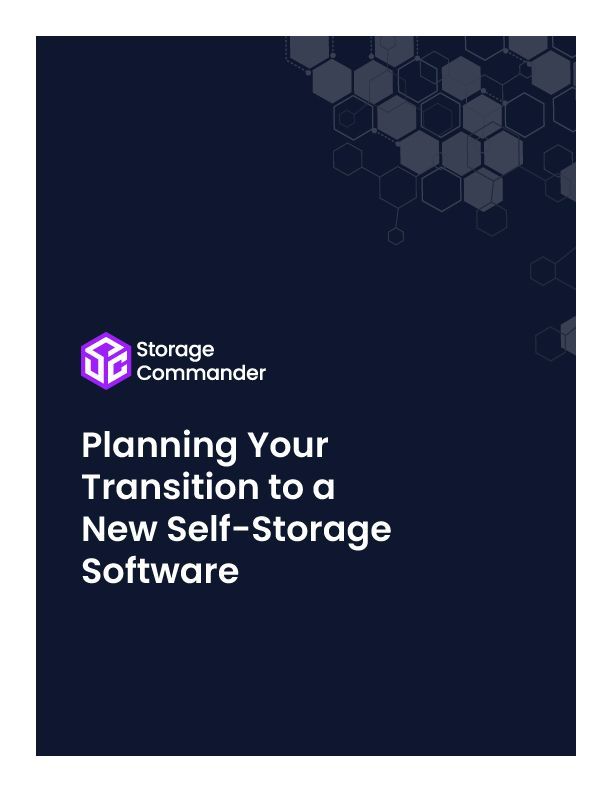 Storage Commander cover with dark blue background and title “Planning Your Transition to a New Self-Storage Software”
