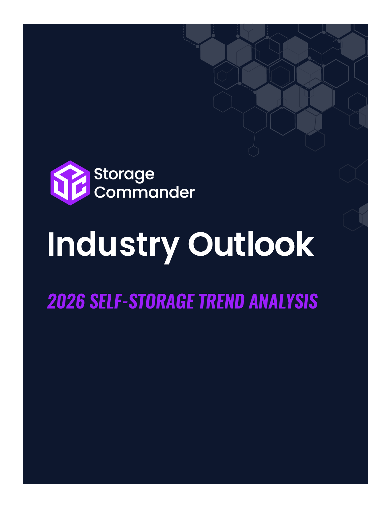 Storage Commander report cover titled “Industry Outlook” with purple “2026 Self-Storage Trend Analysis” on dark blue background