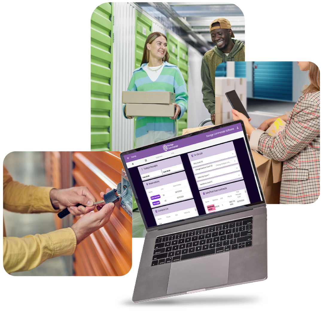 Laptop showing a logistics dashboard with warehouse workers receiving and shipping packages