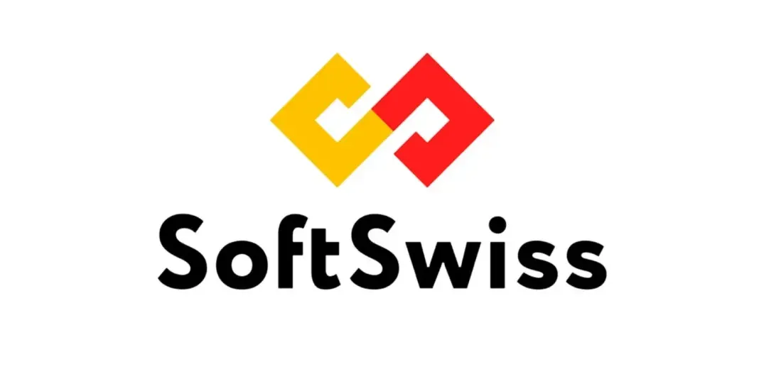 SoftSwiss logo with yellow and red linked diamonds above black text