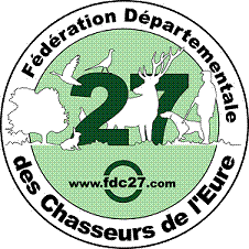 Circular logo: "27" surrounded by wildlife, text "Fédération Départementale des Chasseurs de l'Eure".