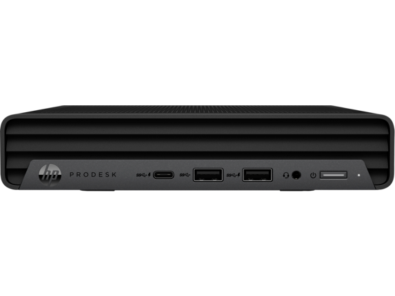 Ordinateur de bureau HP ProDesk noir avec ports et fentes de ventilation en façade.