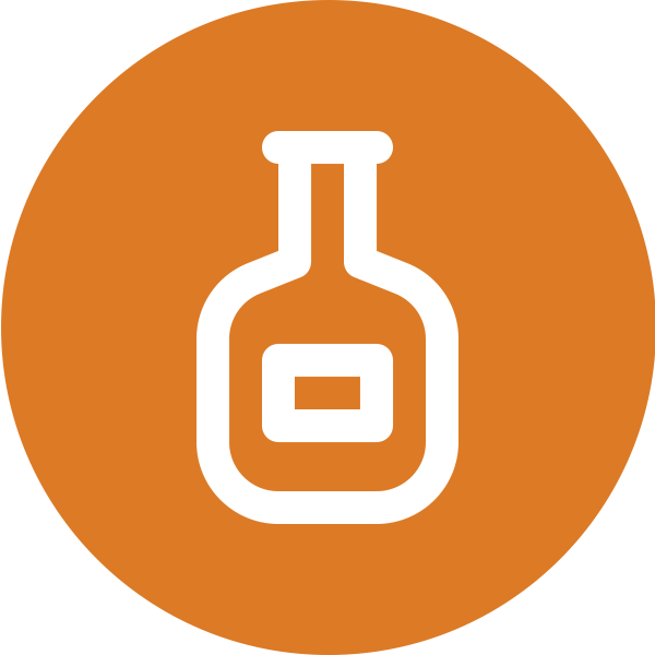 An icon of a wine glass in an orange circle