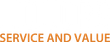 A white background with the words `` service and value '' in orange letters.
