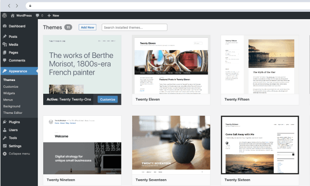 Wordpress dashboard screenshot