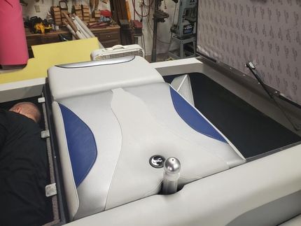 Black and silver boat seat — Fall City, WA — Seams Right Auto & Marine Upholstery