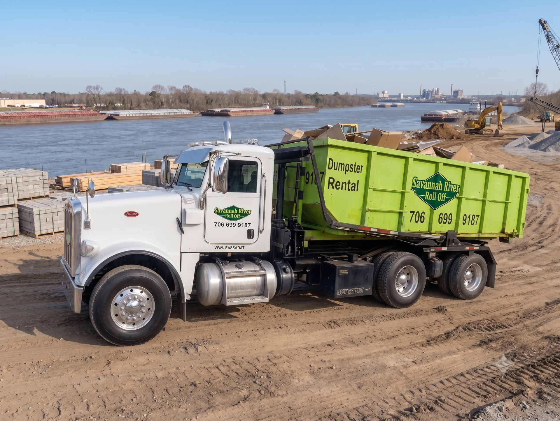 A dump truck is parked in a grassy field.