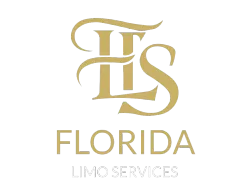 Gold logo for Florida Limo Services with intertwined initials “FLS” above the word “Florida”.