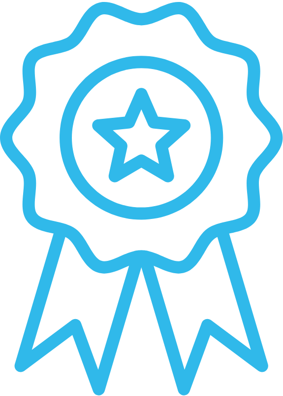 Blue ribbon award with a star in the center.
