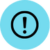 Exclamation mark inside a black circle, set within a light blue circle.